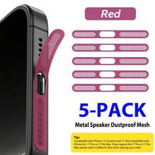 ZYONS 5 piezas para iPhone 17 Pro Max/17 Air/16 Pro Max/16/15/14/13/12 Series, rejilla de metal antipolvo para altavoz, hecha de material de metal duradero, en colores negro/plateado/naranja cósmico/dorado/verde/rojo/azul/morado/titanio del desierto y talla grande colores