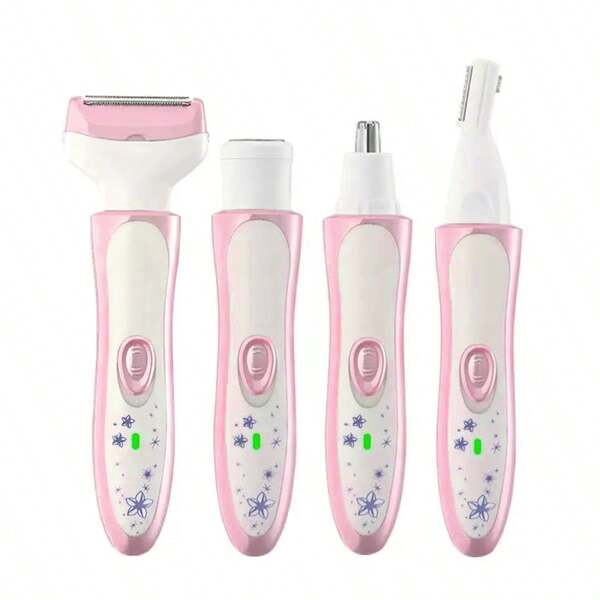Ensemble électrique 4-en-1 pour l'épilation - Rasoir rechargeable USB, épilateur pour aisselles à domicile, tondeuse à sourcils et coupe-nez pour femmes, tondeuse à poils du corps, rasoir maillot, aisselles, jambes, épilateur à poils de nez, cadeau idéal pour les femmes
