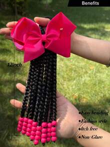 1条迷人可拆卸10英寸合成卷曲编织马尾假发，带珠子装饰 - 非常适合儿童派对和角色扮演 - 自然黑 - 查看 5