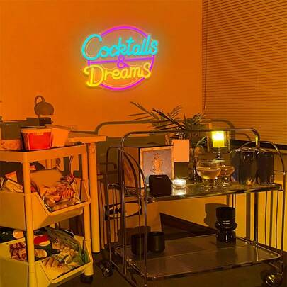 1 pieza Letrero de neón multicolor de Cocktail & Dream, luz decorativa LED, adecuado para bar, hotel, cueva de hombres, restaurante, fiesta, cocina, decoración de cumpleaños, alimentado por USB