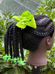 1pc Kinky Marley Ponytail With Elastic Band Soft Hair Girl Braided With Bow Clip, Flower Clip In The End Ponytail - Black - View 13
