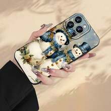 Funny moda creativa divertido navidad muñeco de nieve patrón impreso  del teléfono, espesa protección de cuerpo completo, a prueba de choque y caídas TPU suave , regalo de cumpleaños o de vacaciones para hombres y mujeres para 16 modelos de  15 14 13 12 11 XS XR X 7 8 Mini Plus Pro Max S - Negro - Ver 4
