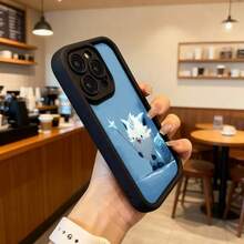 Cubierta de telefono con borde negro azul claro con estampado de gato blanco magico con varita estrella para uso diario en cafeterias y espacios urbanos Aplicable a los teléfonos de la serie Apple y Galaxy - Blanco - Ver 6