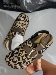 Wide Fit Women Fashion Platform Wedge Slide Sandals With Metal Buckle Decor