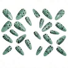 24PCS Press On Cat Eye Nails - Silver Green Fish Scale Design, Glitter Shimmer Full Cover Fake Nails. Easy To Apply Reusable, Self Adhesive Stylish Manicure Tips.  European American Style, Cute For Party/Wedding/Festival/Daily Wear. Cute Nail Art Accessories. - 綠色 - 查看 7