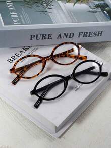 1/2pcs Vintage Hip Hop Retro Small Oval Eyeglasses, Minimalist Versatile Fashion