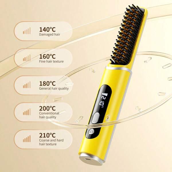 Wireless Hair Straightening Comb, Portable Mini Hair Straightener With 5-Gear Temperature Control, Fast Heating, 2-In-1 Hair Straightener And Curler, Anti-Scald, Lightweight, Digital Display, USB Charging, Hair Styling Brush For Home, Travel And Holidays, Perfect Gift