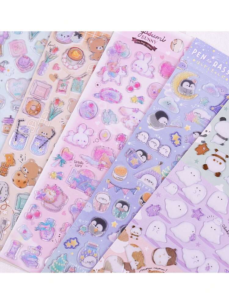 2/1 件可重复使用 3D 贴纸 - 可爱水果冰淇淋、实验室贴纸、动物和宠物（猫、狗）| 自粘分层贴纸，不对称形状，哑光表面，适用于剪贴簿、日记、计划本、DIY 手工艺品 | 柔和色彩和彩色卡通 3D 浮雕可爱趣味贴纸，水晶钻石浮雕贴纸，定制创意计划本贴纸（随机款式） - 淡紫色 - 查看 3