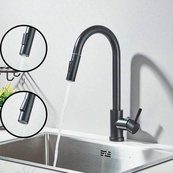 Grifo de cocina con rotación de 360°, grifo extraíble con 2 modos de flujo de agua, grifo mezclador de agua caliente y fría