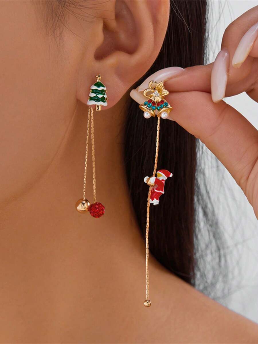 一对可爱的圣诞铃铛和圣诞老人流苏耳环 - 彩色 - 查看 1