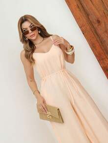 A&DD MODA, REF: Y492 Elegant Women's Jumpsuit With Suspenders, Adjustable Straps And Side Pockets, Casual And Sophisticated Design, Uncomplicated And Chic Look, Women's Jumpsuit Tailored For All Occasions, Modern And Comfortable Style - 米色 - 查看 5