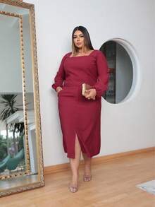 Conjunto Cropped e Saia Midi Plus Size Decote Quadrado Fenda na Saia Moda Evangelica Elegante Chic