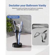 Black Toothbrush Holder Stand For Bathroom, Small Tooth Brush Holder Organizer Storage Caddy For , Modern Cute Vanity Countertop Accessories Decor For Farmhouse Dorm{Inchcolorinch:InchBlackinch} - 黑色 - 查看 6