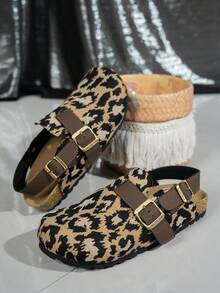 Wide Fit Women Fashion Platform Wedge Slide Sandals With Metal Buckle Decor