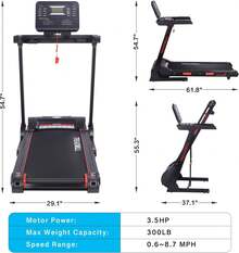 3.5HP Negro Caminadora Plegable con Inclinación y Monitor de Ritmo Cardíaco Banda Ancha 48"x18" para Ejercicio en Casa u Oficina - Negro - Ver 5