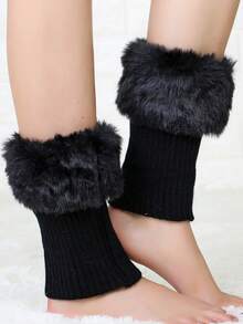 1 Pair Women's Solid Color Fuzzy Trim Leg Warmers, Warm Calf Sleeves, Suitable For Spring, Summer, Autumn And Winter - Multicolor - View 7