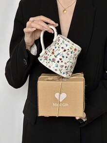 1pc Creative Dreamy Flower Mug For Women, Ceramic Cup With Design, Couples Coffee Mug, Party Gift Box Set, Home & Office Use Back To School - White - View 11