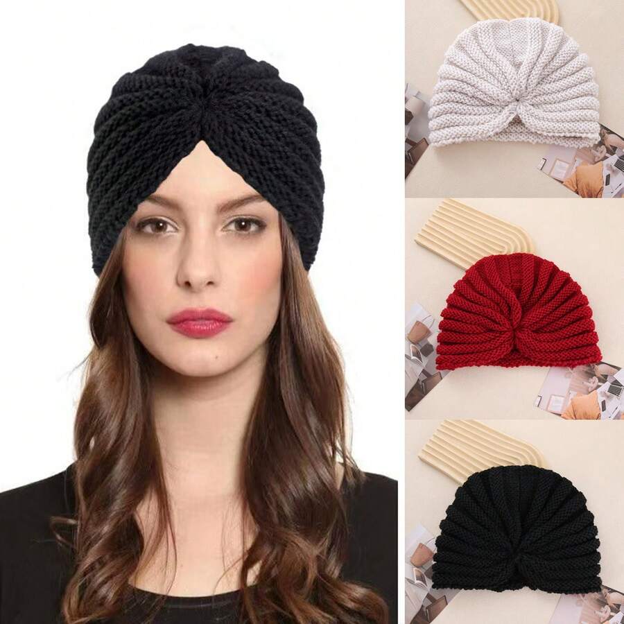 Winter And Autumn Knitted Wool Headscarf Hat Wrapped With Cross Twisted Arabic Hair, Style Headscarf Hat, Headscarf Hat, Warm Headscarf Hair Accessory - Multicolor - View 1