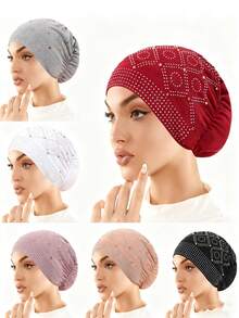 Gorro turbante suave para mujer con brillo - Pañuelo islámico elegante, gorro elástico y ajustable para mujeres musulmanas, bodas, eventos cotidianos y formales - Tocado musulmán de lujo en negro/gris/azul/rojo/blanco/beige/marrón