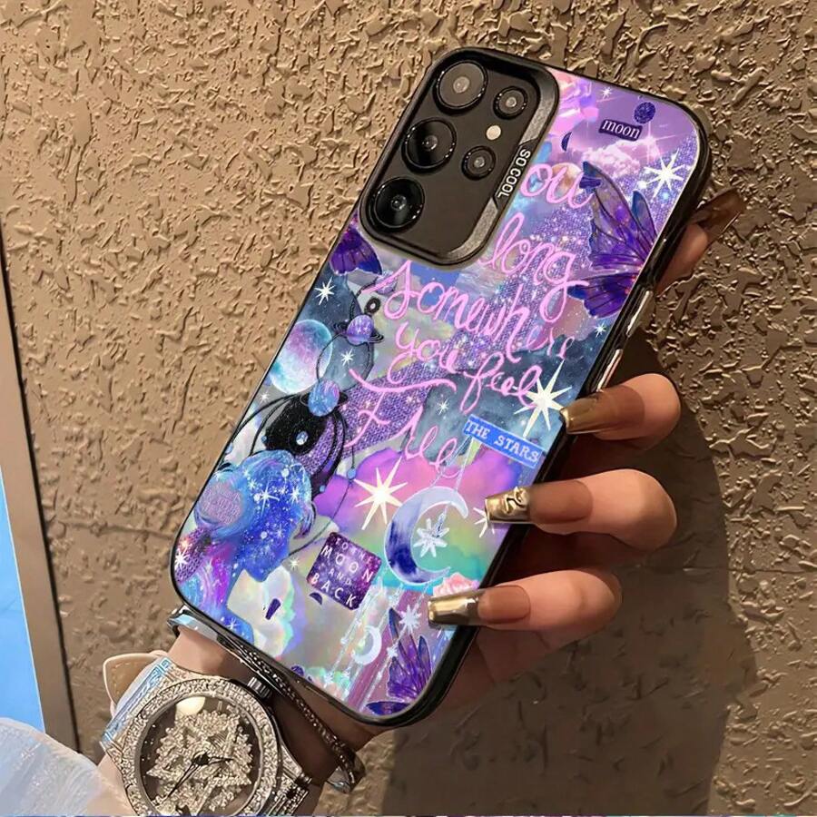 Funda especial para teléfono con diseño de cielo estrellado soñador y texto motivacional, adecuada para Galaxy S25ULTRA, S24PLUS, S23FE, S21PRO, S22, S20+, A03S, A05S, A14, A31, A53, A34, A10, A04E, M04, A33, A35, A55, A72, A71, A70, A22, A16, A06, A20S, A54, antimanchas, a la moda, moderna, colorida, plateada IMD - Colores mixtos - Ver 1