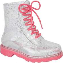 VIVIS SHOES KIDS Bota de Lluvia Corta de Plástico Transparente para Niña con Agujeta con Suela de Color para Otoño con Glitter Color Rosa Traslucida - como en la foto - Ver 2