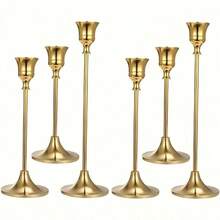 3/6/12/30 Pcs Gold Metal Candle Holders, Candle Stands, Suitable For Fireplace, Party, Christmas, Halloween, Dinner, Wedding, Anniversary, Birthday And Other Occasions, Can Be Used As Tabletop Center Decor (Candles Not Included)