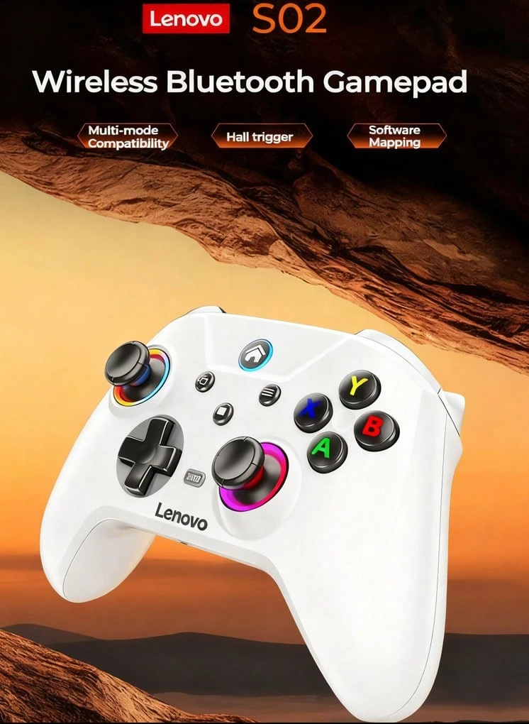 Lenovo Pengendali Permainan Nirkabel S02: Kompatibel dengan multimode, pemicu efek Hall ganda, mendukung kabel, Bluetooth, dan semburan api 2.4G TURBO, kompatibel dengan multiplatform, intensitas getaran yang dapat disesuaikan, joystick presisi tinggi 3D, latensi rendah, desain ergonomis. - Putih Retro - View 1