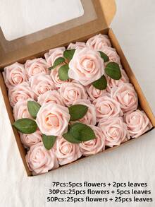 MEHELANY 50/30支逼真仿真丝玫瑰花头带茎，适用于DIY红色婚礼花束、新娘送礼会中心装饰、插花、派对餐桌装饰、家居装饰、人造花卉装饰 - 淺粉色 - 查看 10