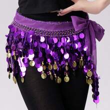 Saia de Dança do Ventre Feminina com Lantejoulas, Moedas e Franjas, Lenço Brilhante para Quadril Envolvente, Fantasia de Apresentação para Dança do Ventre, Festa, Apresentação no Palco