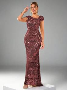 CHOSMO Đầm maxi dự tiệc mùa xuân, ôm sát eo cao, đính sequin, thanh lịch, thích hợp cho đám cưới. - Màu Đỏ Sâu - Xem 5