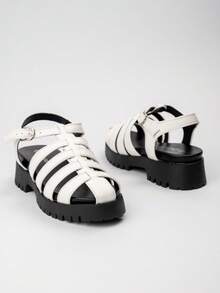 Chunky Fisherman Sandals With Adjustable Strap And Textured Platform Sole - White - View 6