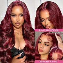 bling hair 28 Inch 99j Burgundy Lace Front Wigs Human Hair Red Burgundy Wig 200% Density 13x6 Body Wave Lace Front Wigs Pre Plucked 13x4 Lace Front Wigs Human Hair For Women - 酒紅色 - 查看 3