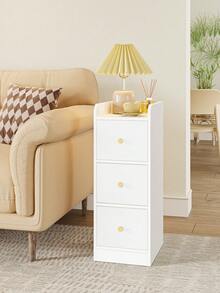 HEXCELEN Narrow Bedside Table, Side Table With 3 Drawers, Bedside Tables With Open Compartment, For Narrow Rooms, Bedroom, Living Room, 30 X 24 X 60 Cm, White With Wood Grain - trắng - Xem 2