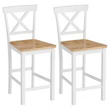 HOMCOM Set Of 2 Bar Stools With Backrest And Footrest, Rubberwood, For Kitchen, Dining Room, Bar, Oak+White - 1 - 查看 1