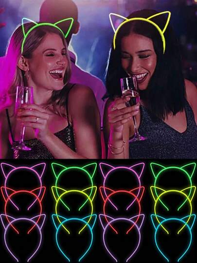 Serre-tête à oreilles de chat en plastique ABS de couleur unie qui brille dans le noir, accessoire de cheveux pour anniversaire, serre-tête de fête, accessoire de cheveux pour enfants