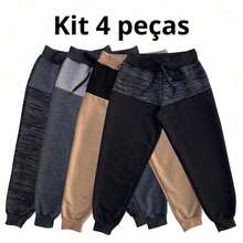 Set Of 4 Two-Tone Fleece Pants For Children, Unisex, Girls And Boys, For Winter - 灰色 - 查看 8