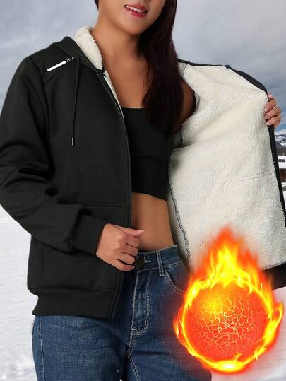 1 st. termofodrad hoodiejacka för kvinnor, minimalistisk enfärgad, normal längd, avslappnad stil, lämplig för vardagsbruk, höst/vinter