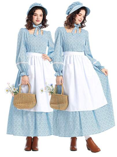 全新“草原小屋”女孩服装，历史殖民时期拓荒女孩角色扮演嘉年华、万圣节派对礼服