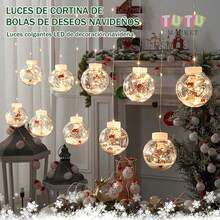 Cascada De Esfera Mágica Navidad,Bola de deseo de navidad cortina led cuerda de luces árbol de navidad accesorios colgantes aleros del hogar fiesta de decoración colgante,Decoración Luminosa de Navidad, Año Nuevo y Festivales - Amarillo - Ver 6