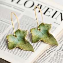 Fashion Olive Green Leaf Earrings, Green Ivy Leaf Earrings, New Bohemian Fall Jewelry, Gift For Best Friends Sisters - 綠色 - 查看 5