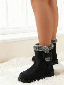 FZY 2026 Winter New Mid-Calf Boots, Non-Slip Winter Women's Snow Boots - Thick-Soled Women's Mid-Calf Snow Boots, Lightweight And Shock-Absorbing Outdoor Sports Boots - Leather Boots With Fur Lining, Warm And Insulated Winter Snow Boots, Suitable For Outdoor And Casual Winter Women's Boots, Available In Multiple Colors, Perfect For Holiday Occasions. Suitable For Romantic Dates, Elegant Business Attire, And Casual Wear, Making A Perfect Holiday Surprise Gift. Valentine's Day Romantic Charm Avant-Garde Elongated Women's Boots, Easter Outing Casual Women's Shoes. - 黑色 - 查看 2