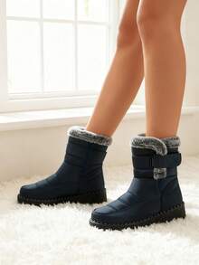 FZY 2026 Winter New Mid-Calf Boots, Non-Slip Winter Women's Snow Boots - Thick-Soled Women's Mid-Calf Snow Boots, Lightweight And Shock-Absorbing Outdoor Sports Boots - Leather Boots With Fur Lining, Warm And Insulated Winter Snow Boots, Suitable For Outdoor And Casual Winter Women's Boots, Available In Multiple Colors, Perfect For Holiday Occasions. Suitable For Romantic Dates, Elegant Business Attire, And Casual Wear, Making A Perfect Holiday Surprise Gift. Valentine's Day Romantic Charm Avant-Garde Elongated Women's Boots, Easter Outing Casual Women's Shoes. - Màu xanh lam - Xem 3