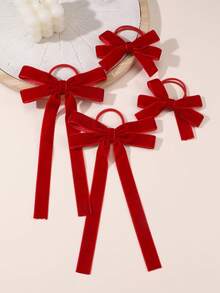 2pcs/4pcs Girls Velvet Bow Ribbon Hair Scrunchies Set - Red - View 8