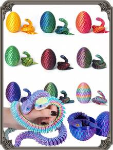 1pc 3D Printed Snake & Egg Decor With Gift Bag, Movable Joints, Multicolor, Suitable For Various Occasions, Perfect Holiday Gift. Random Eye Color, Seasonal Gift, Holiday Decor, Fantasy Design, Art Display, Fine Craftsmanship, Handmade Details, Dragon Decor, Unique Ornament, Christmas Stocking Stuffer, Christmas Gift, Christmas Decoration, 3D Toy, 3D Printed Animal - Multicolor - View 8