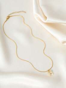 Nooxian 1pc Stainless Steel Necklace With Cubic Zirconia Butterfly Pendant, Minimalist Layered Style, Versatile Daily Wear Jewelry Gift - Yellow Gold - View 4