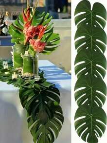 24片人造热带棕榈叶，丛林海滩夏威夷热带派对装饰，夏威夷热带叶子餐垫，多种尺寸餐桌中心装饰品，包括10*8/15*11.5/20.5*17.5/24.5*20厘米，夏季装饰，阿罗哈派对用品，夏季海滩派对装饰，夏威夷卢奥餐桌装饰，火烈鸟派对用品，野性十足的生日派对用品，热带丛林装饰配件，夏季家居装饰，厨房装饰，桌面装饰