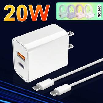 适用于 17/16 的 20W 快速充电器，快速充电墙插，也适用于 17/16/15（Pro/Pro Max/Plus/17 Air/16e）、Galaxy S25/S24，配备 4.9 英尺 USB-C 转 C 数据线和 Type-C 充电头