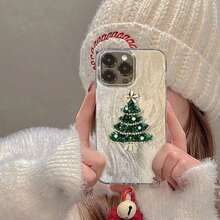 Funda navideña para phone 17 Pro Max con estampado de árbol impreso. Fabricada en gasa. Compatible con phone 16, 15, 14, 13, 12, 11 Pro y XS. XR - Plateado - Ver 2