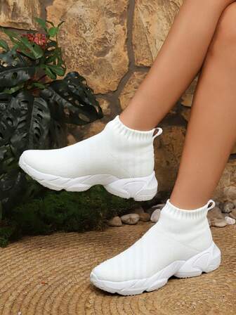 Women's All Black Casual Sneakers, Cushioned Air Sole Slip-On Knit Sock Shoes, Comfortable Dancewear
