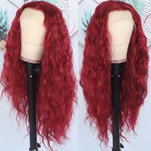 13X4 Free Part Blonde Loose Curly Synthetic Lace Front Wigs Pre Plucked Hairline Soft Long Deep Wave Wigs Glueless Blonde Loose Water Wave Wigs Soft Loose Curls Wig Heat Resistant HD Lace Front Wigs For Women Girls Party Daily Wear - 紅色 - 查看 4